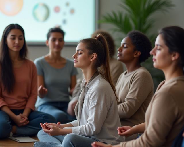 A group meditating before a financial literacy seminar